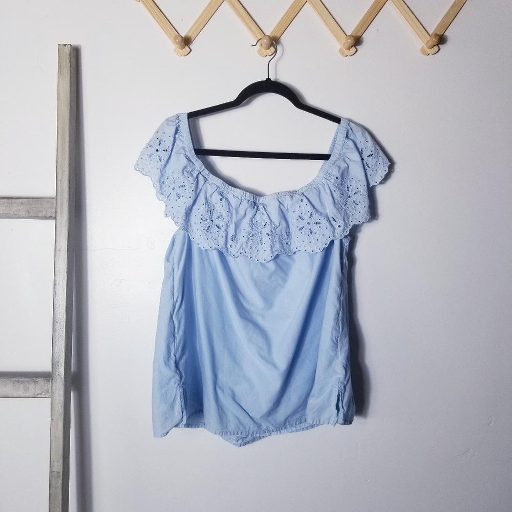LANE BRYANT WOVEN EYELET RUFFLE KNIT LIGHT BLUE TANK SIZE ESTIMATE 14 - Picture 2 of 13